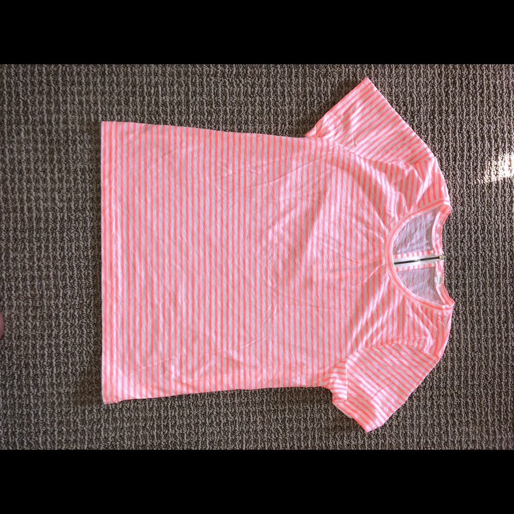 J. Crew Short Sleeve Stripe T w/ Back Zipper neon